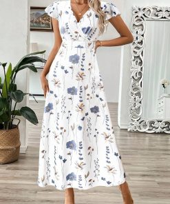 Elegant Floral V-Neck Midi Dress