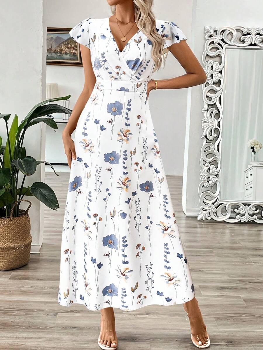 Elegant Floral V-Neck Midi Dress
