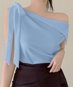 Elegant One-Shoulder Drape Blouse
