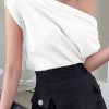 Elegant One-Shoulder Drape Blouse White