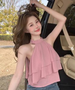 Soft Pink Ruffle Halter Top